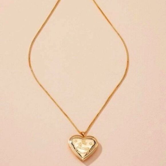 GOLD ZODIAC AQUARIUS HEART LOCKET NECKLACE - Picture 2 of 8